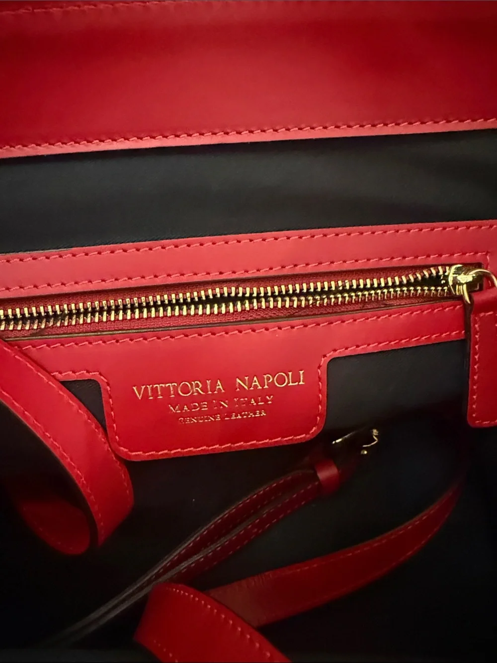 Vittoria Napoli Red Leather Tote Handbag Classic Structured Carryall with strap
